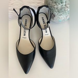 Anne Klein IFlex Ankle Strap Black Kitten Heel Shoes